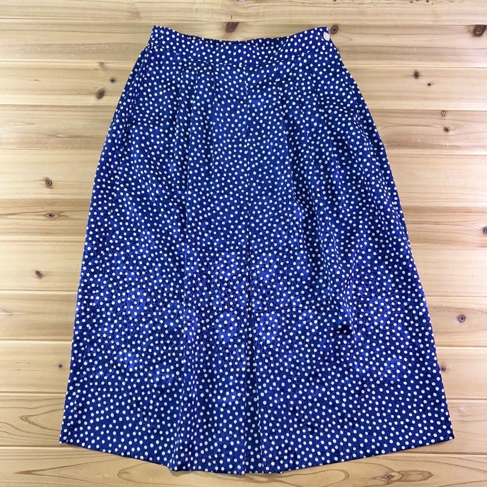 Vintage Gay Boyer Collections Skirt  Womens 6 Blue Polka Dot Mid Length Skirt